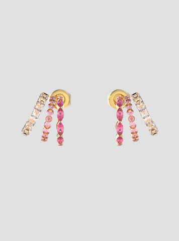 Gold Triple Mini Hoop Pink Stud Earrings | GUESS Women's Accessories | front view