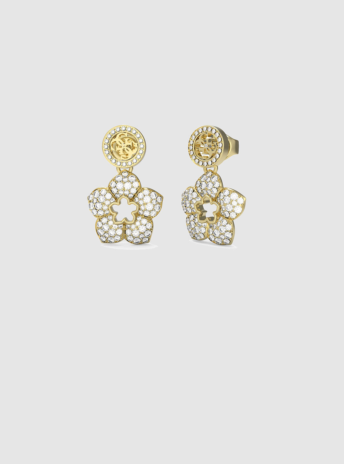 Gold Crystal Pave Flower Earrings