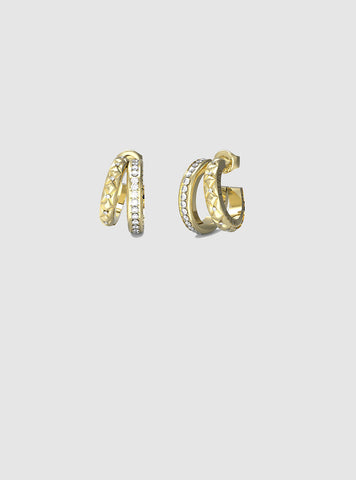 Gold Matelasse Pave Double Hoop Earrings