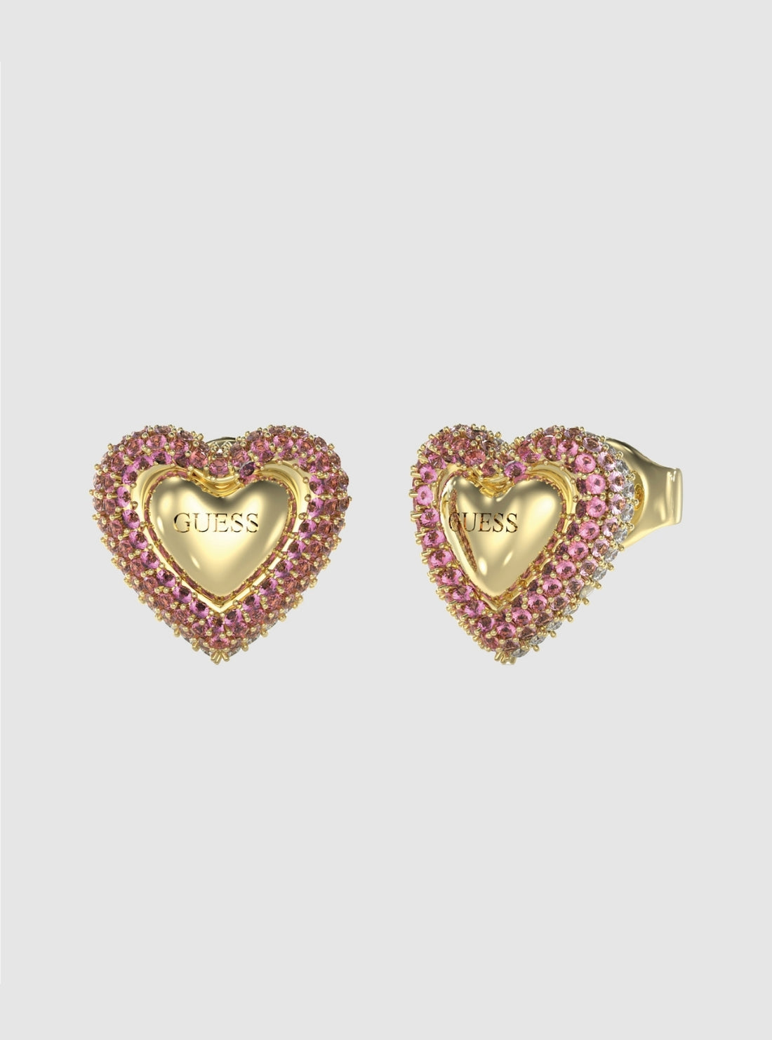 GUESS Accessories Gold Pink Heart Stud Earrings JUBE05008JWYG Front View