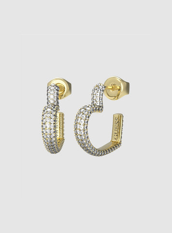 GUESS Accessories Gold Pave Heart Huggies Earrings JUBE05017JWYGT Front View