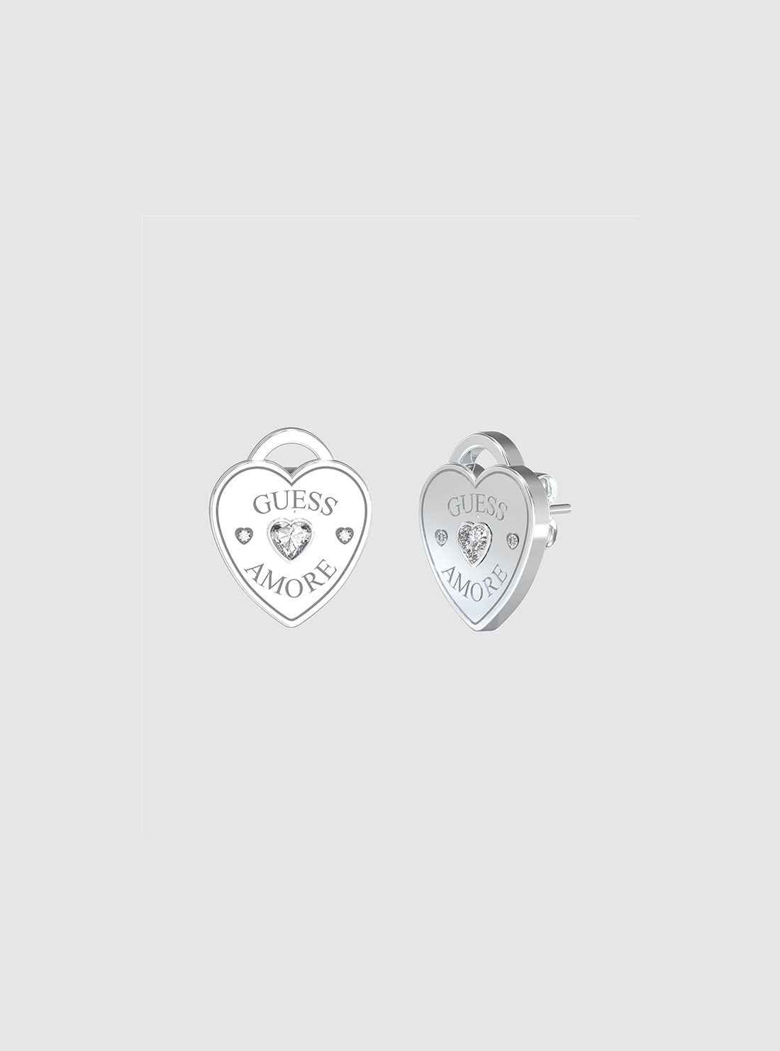GUESS Accessories Silver Logo Heart Stud Earrings JUBE05058JWRHT Front View
