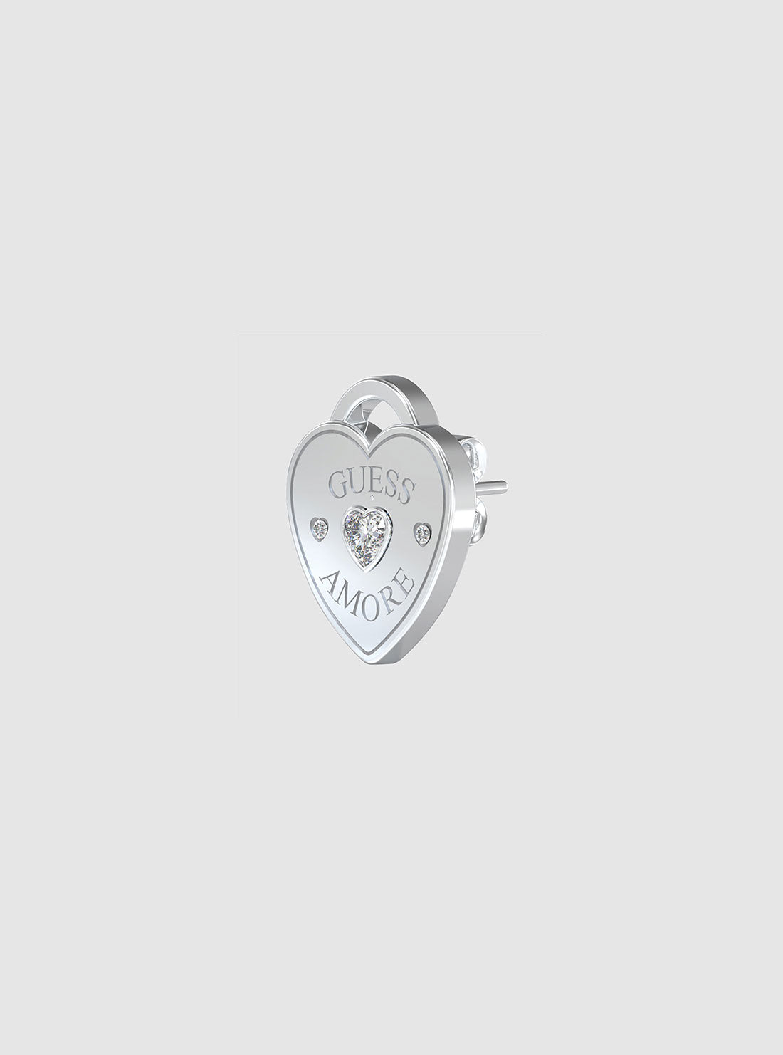 GUESS Accessories Silver Logo Heart Stud Earrings JUBE05058JWRHT Detail View