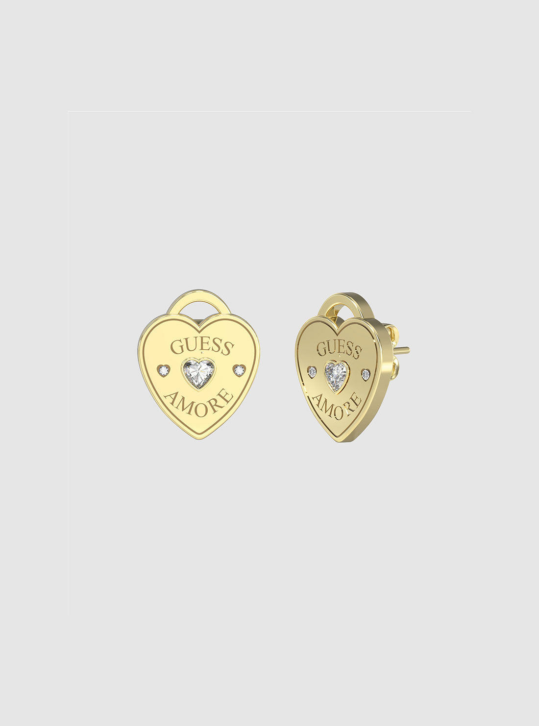 GUESS Accessories Gold Logo Heart Stud Earrings JUBE05058JWYGT Front View