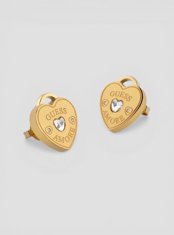 GUESS Accessories Gold Logo Heart Stud Earrings JUBE05058JWYGT Front View