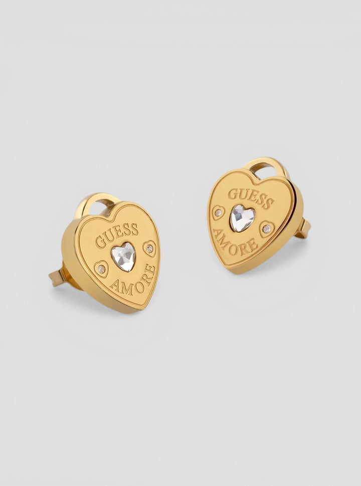 GUESS Accessories Gold Logo Heart Stud Earrings JUBE05058JWYGT Front View
