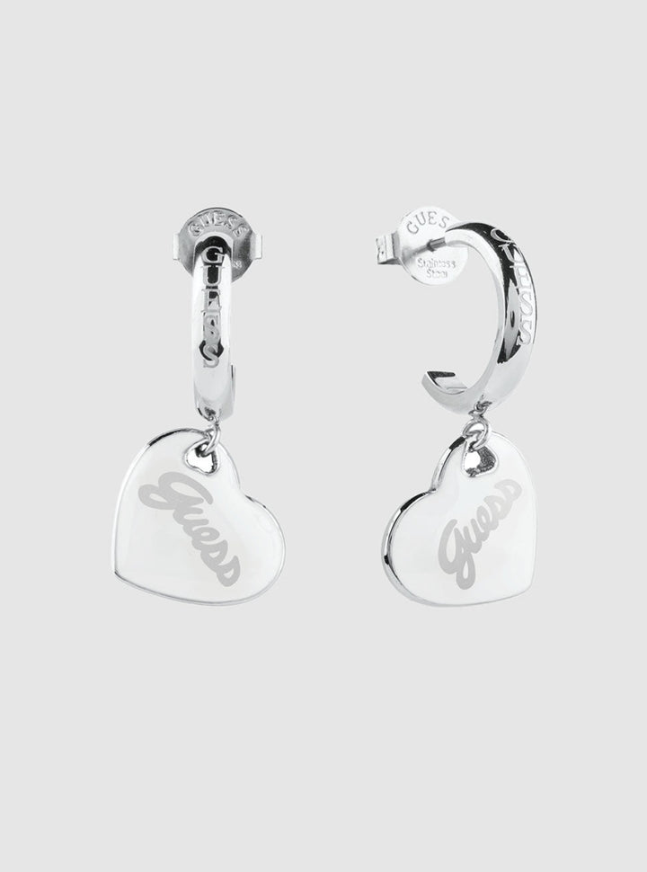 GUESS Accessories Silver Logo Charm Earring JUBE05151JWRHWHT Front View