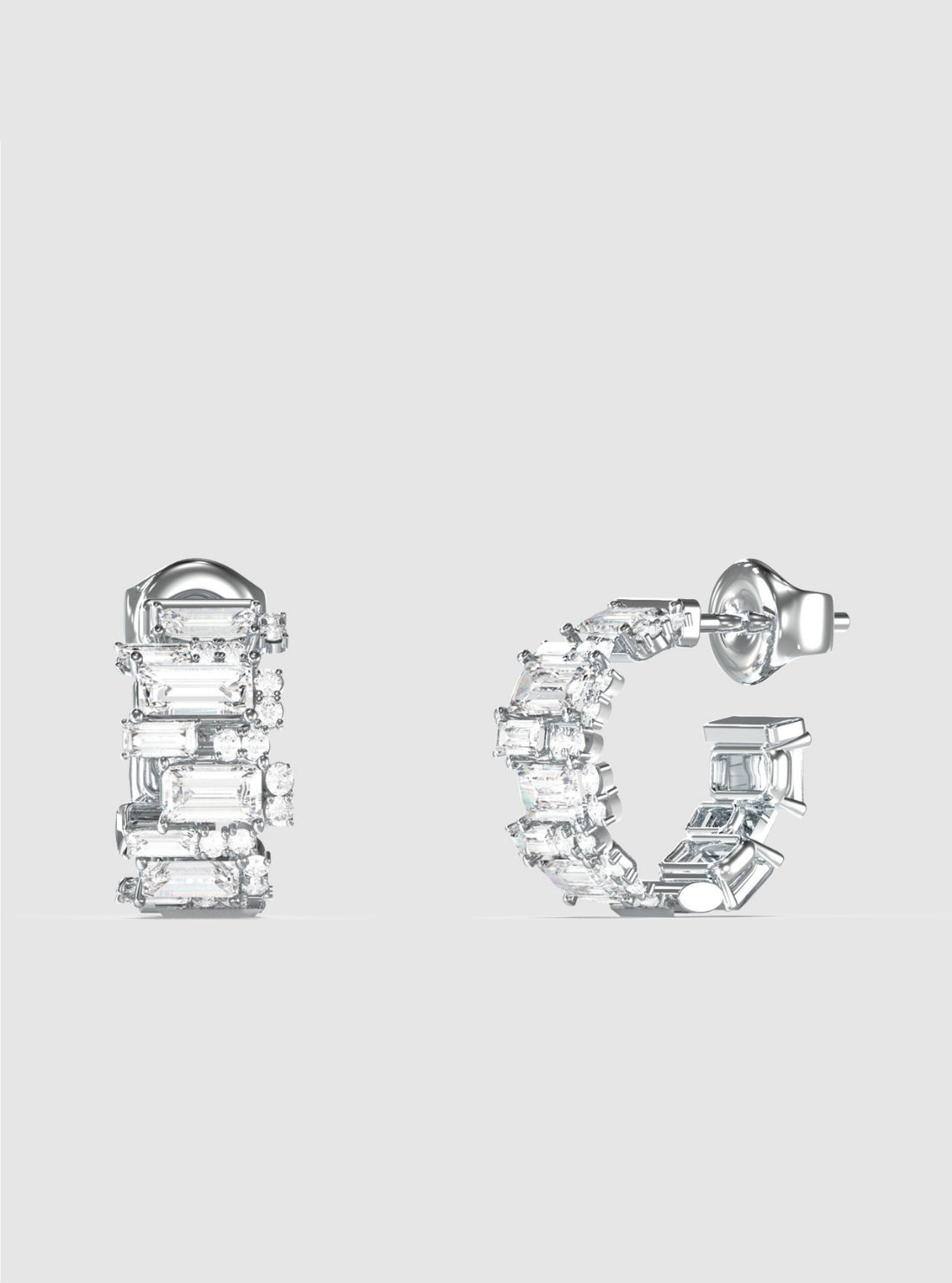 GUESS Accessories Silver Multi Stones Hoop Earrings JUBE05354JW Front view