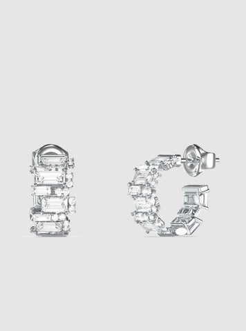 GUESS Accessories Silver Multi Stones Hoop Earrings JUBE05354JW Front view