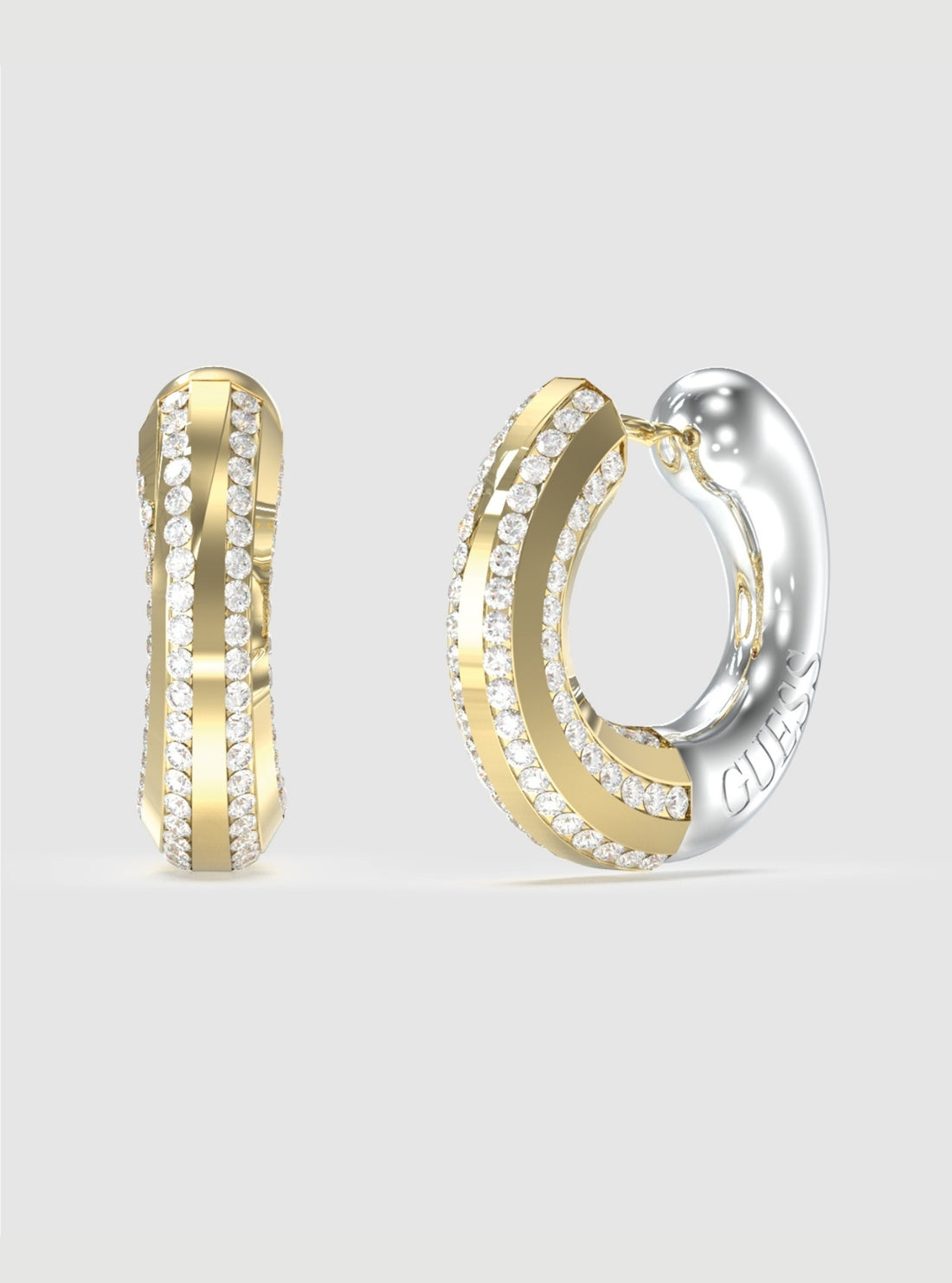 GUESS Accessories Gold Link Pavé Huggie Earrings JUBE05375JWYG Front View