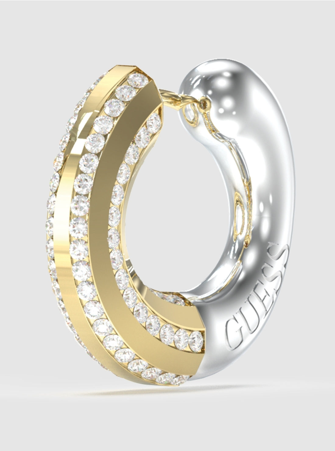 GUESS Accessories Gold Link Pavé Huggie Earrings JUBE05375JWYG Detail View