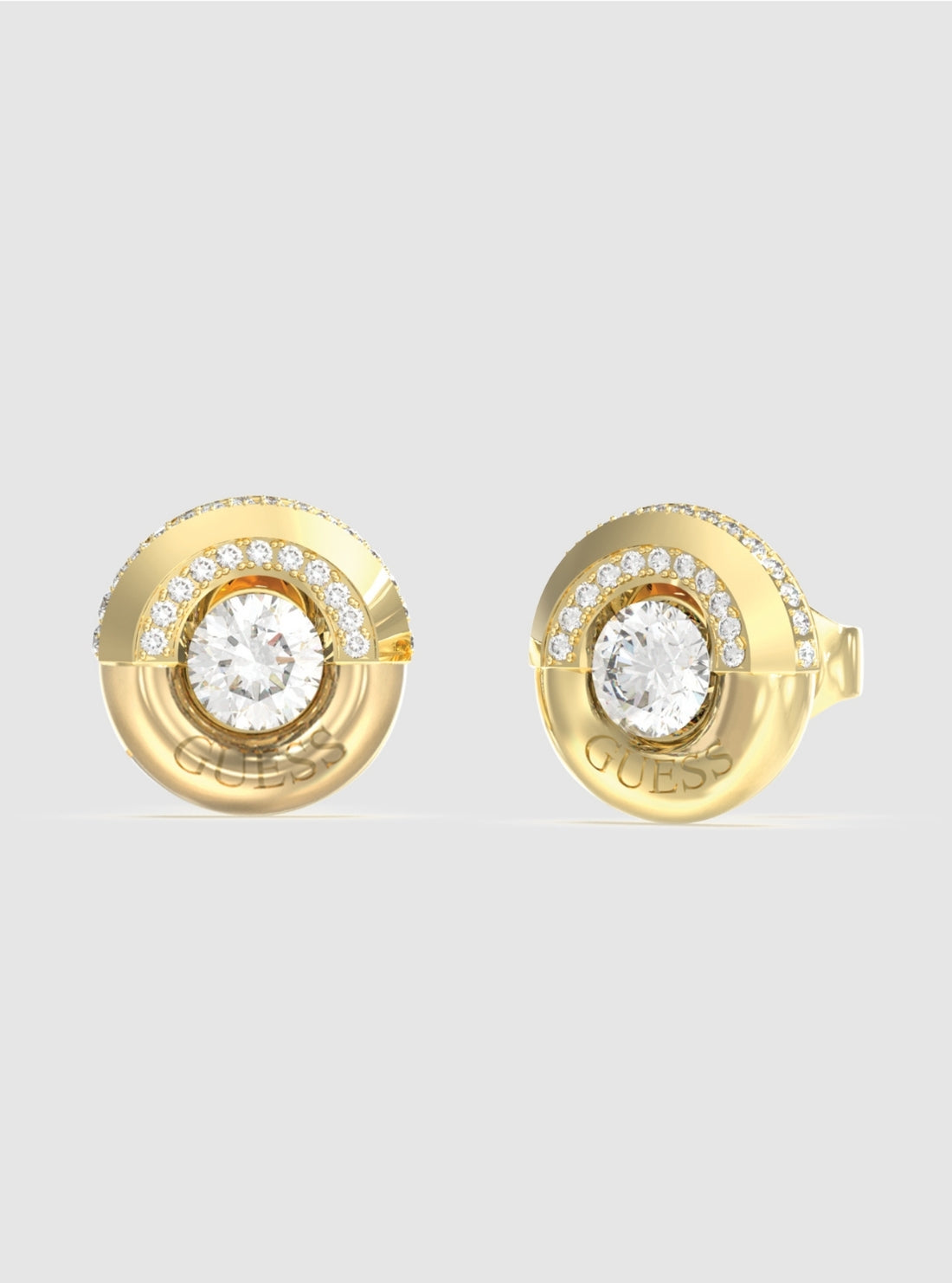 GUESS Accessories Gold Coin Pavé Stud Earrings JUBE05380JW Front View