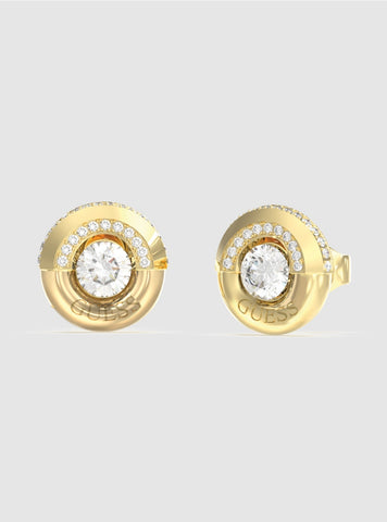 GUESS Accessories Gold Coin Pavé Stud Earrings JUBE05380JW Front View