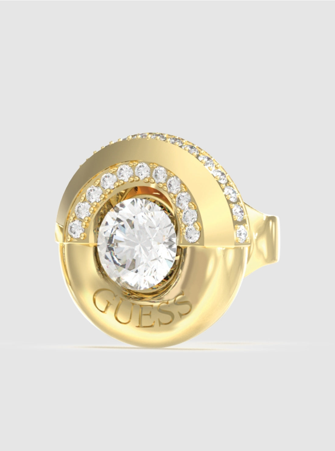 GUESS Accessories Gold Coin Pavé Stud Earrings JUBE05380JW Detail View