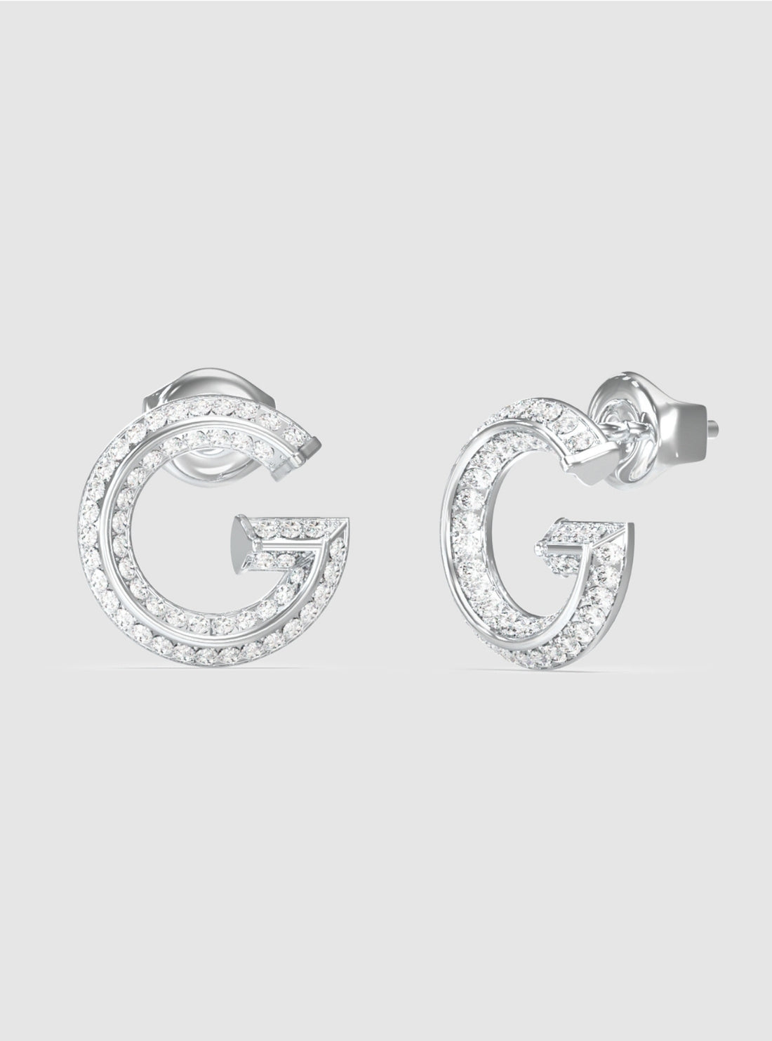 GUESS Accessories Silver G Pavé Stud Earrings JUBE05443JW Front View