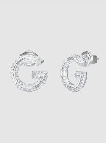 GUESS Accessories Silver G Pavé Stud Earrings JUBE05443JW Front View