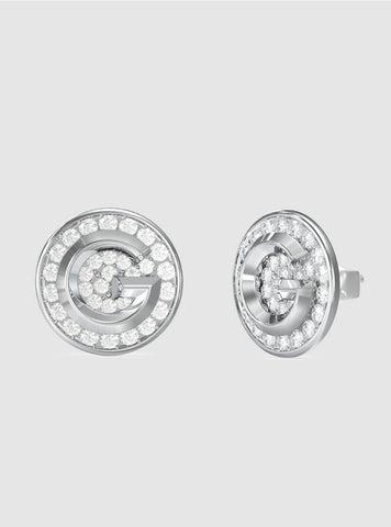 GUESS Accessories Silver G Coin Pavé Stud Earrings JUBE05448JW Front View