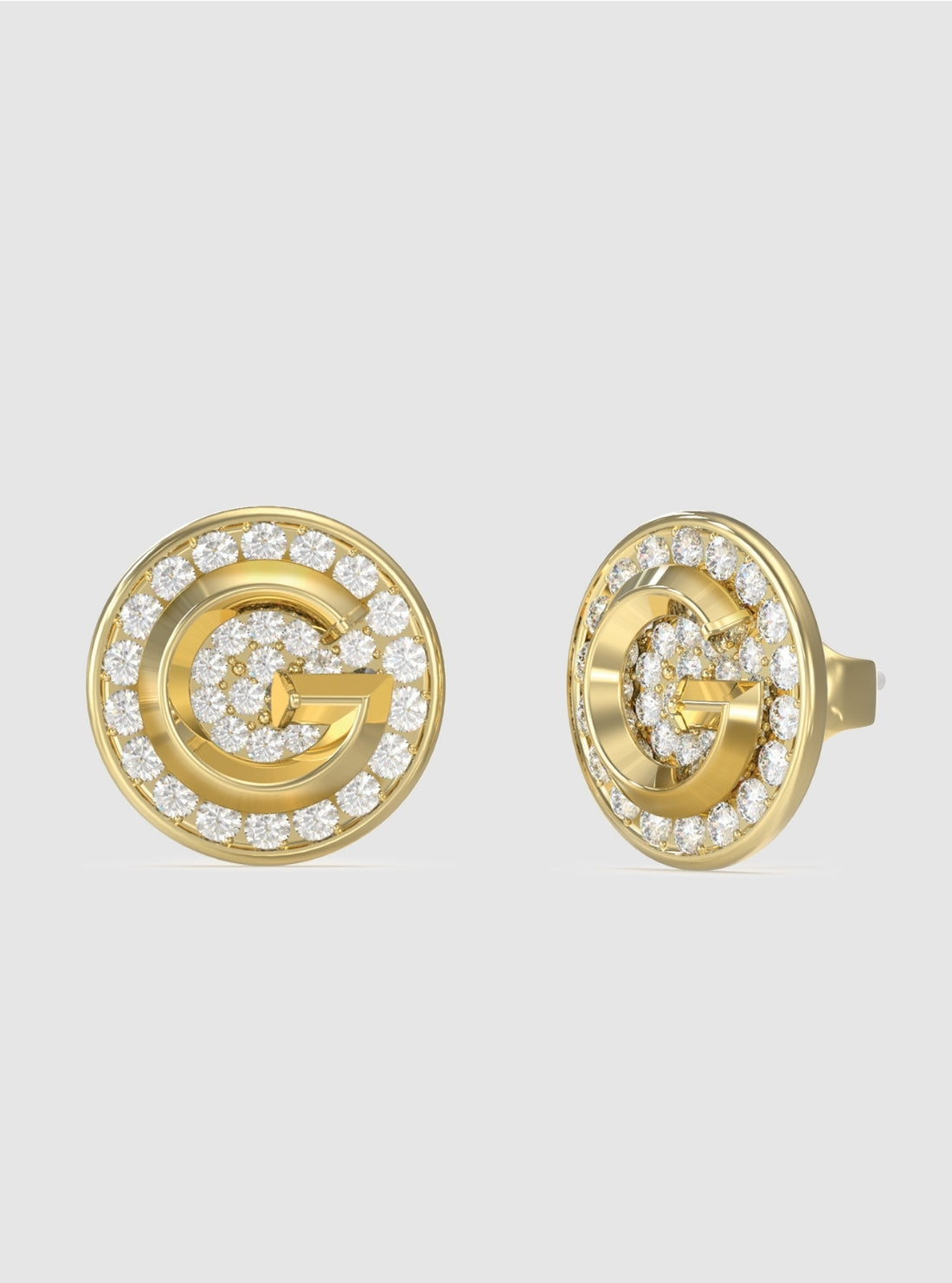 GUESS Accessories Gold G Coin Pavé Stud Earrings JUBE05448JW Front View