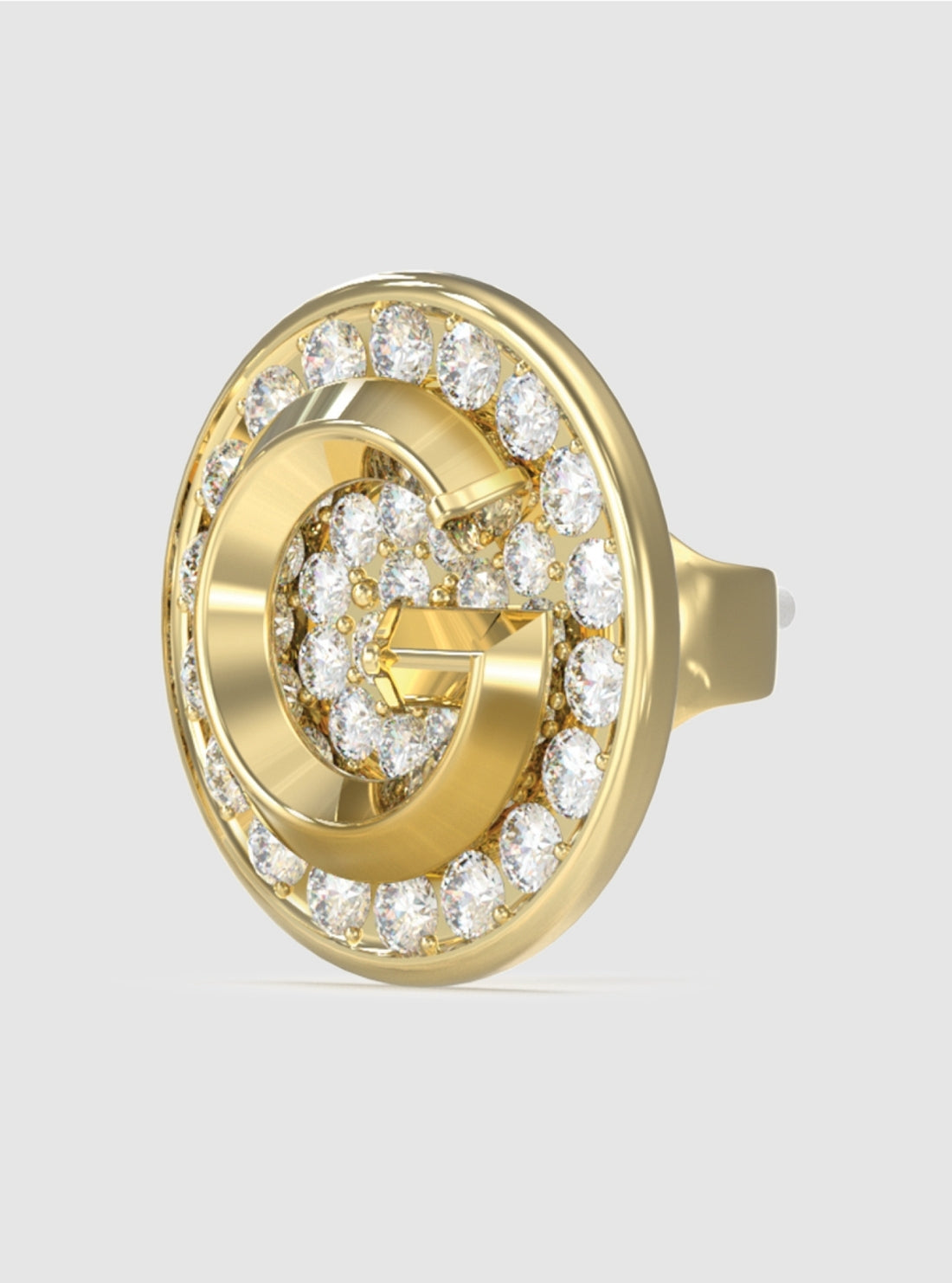 GUESS Accessories Gold G Coin Pavé Stud Earrings JUBE05448JW Detail View