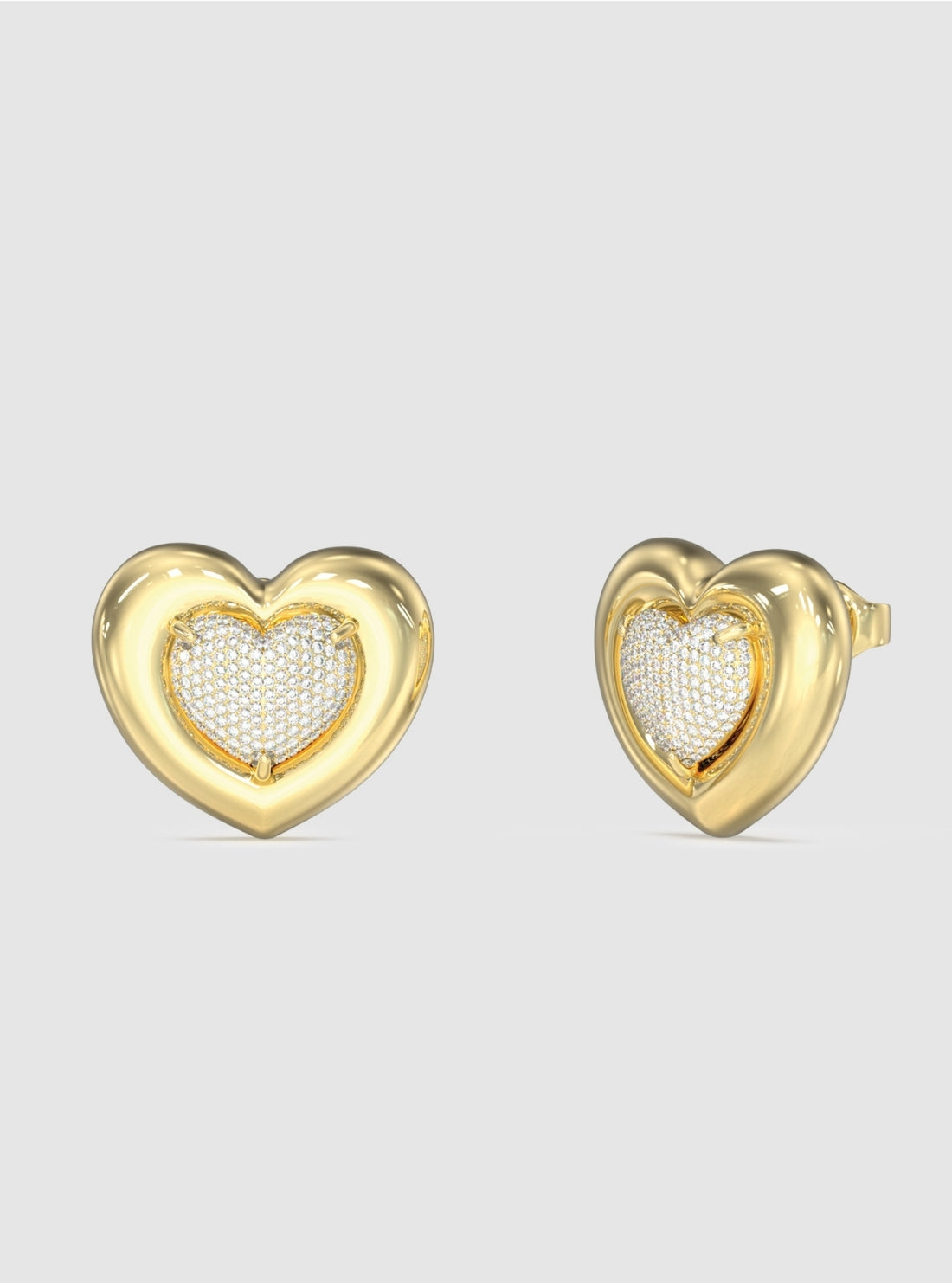 GUESS Accessories Gold Heart Pavé Stud Earrings JUBE05459JW Front View