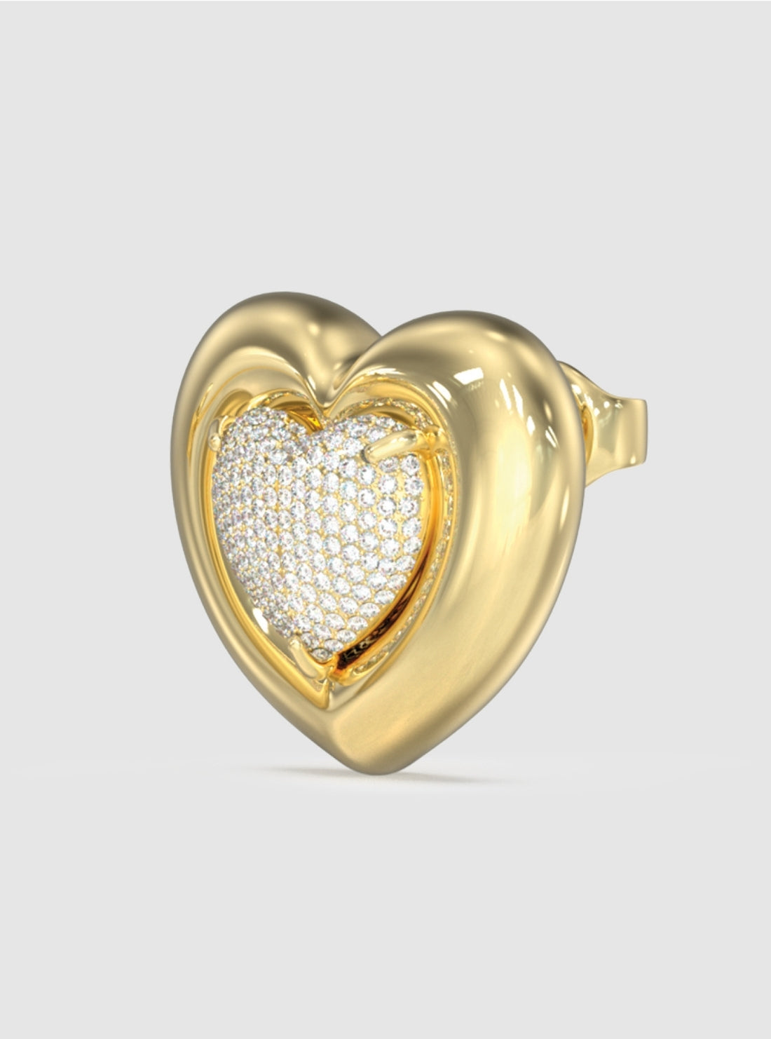 GUESS Accessories Gold Heart Pavé Stud Earrings JUBE05459JW Front Detail View