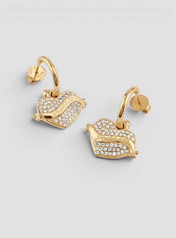 GUESS Accessories Gold Crystal Heart Pendant Earrings JUBE05477JW Front View