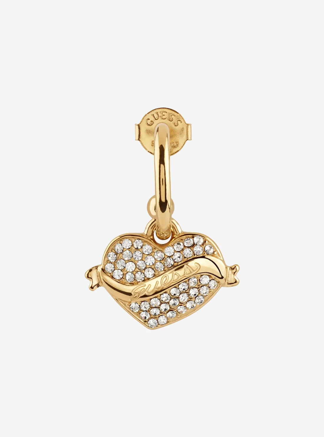 GUESS Accessories Gold Crystal Heart Pendant Earrings JUBE05477JW Detail View