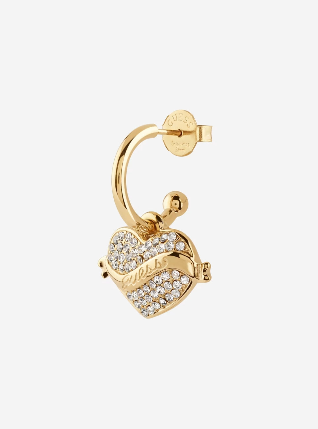 GUESS Accessories Gold Crystal Heart Pendant Earrings JUBE05477JW Detail View