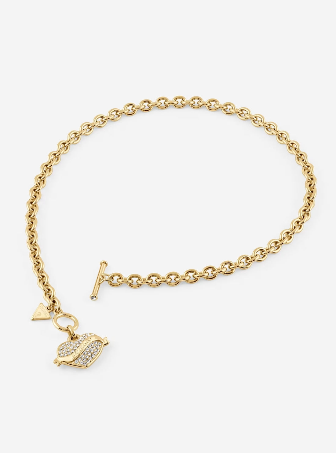 GUESS Accessories Gold Crystal Heart T-Bar Necklace JUBE05477JW Front View