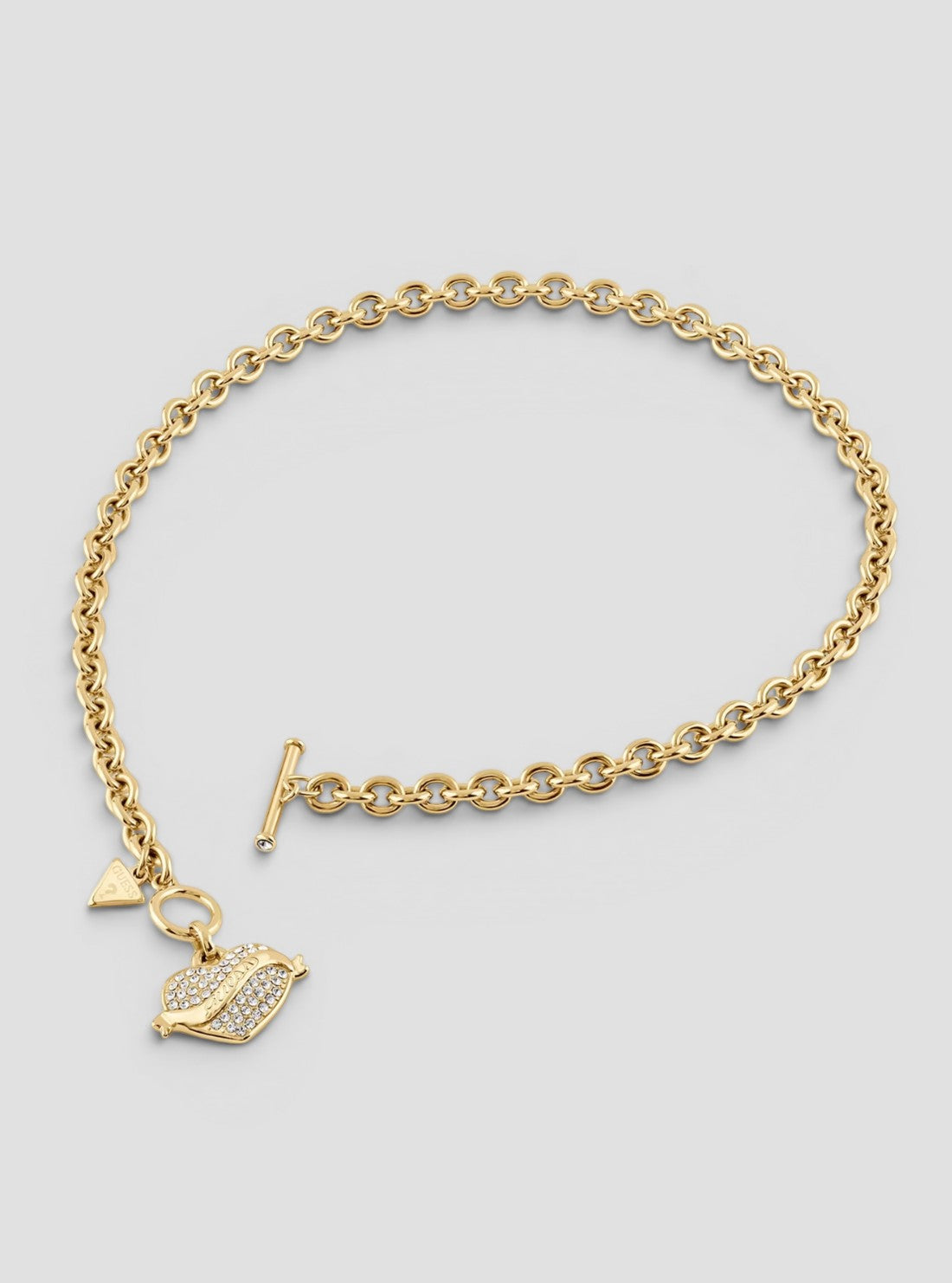 GUESS Accessories Gold Crystal Heart T-Bar Necklace JUBE05477JW Front View