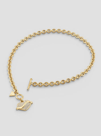 GUESS Accessories Gold Crystal Heart T-Bar Necklace JUBE05477JW Front View