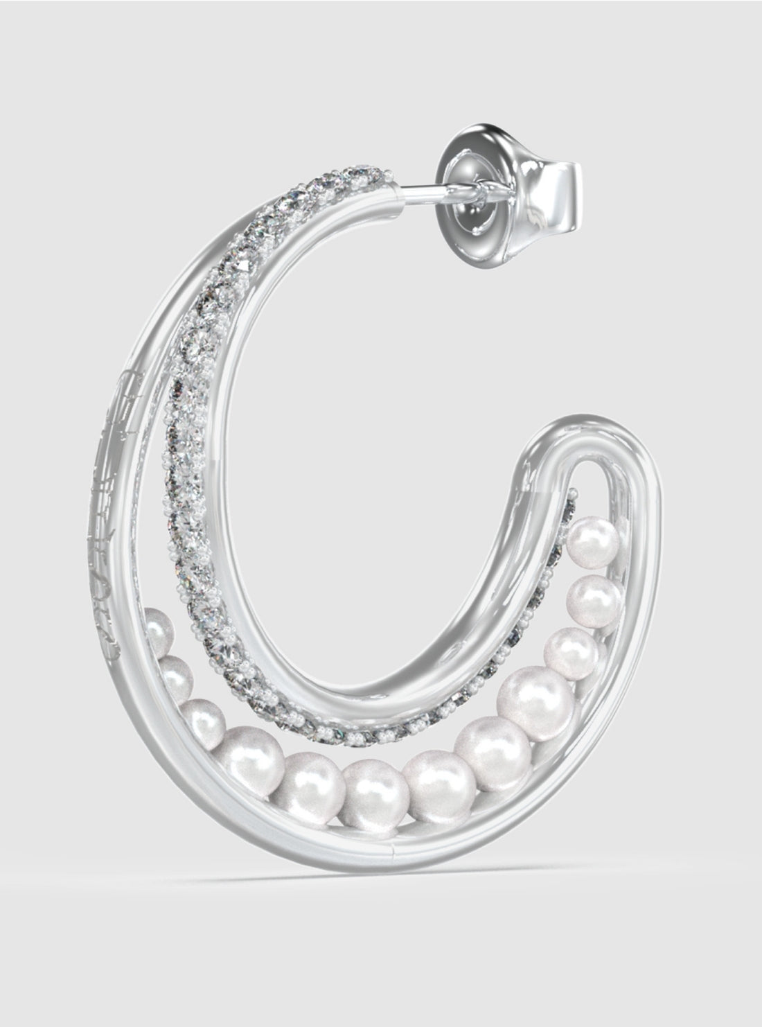 GUESS Accessories Silver Pearls Double Hoop Earrings JUBE05524JW Detail View