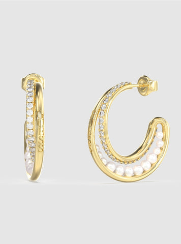 GUESS Accessories Gold Pearls Double Hoop Earrings Front View