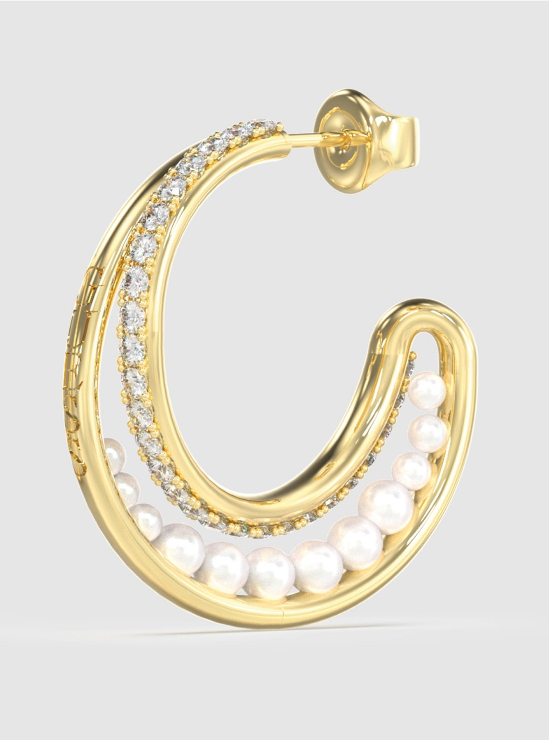 GUESS Accessories Gold Pearls Double Hoop Earrings Detail View