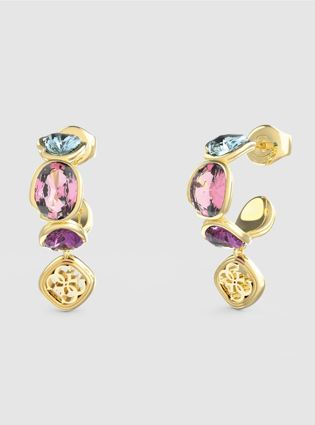 GUESS Accessories Multi Crystals Hoop Earrings JUBE05571JWYG Front View