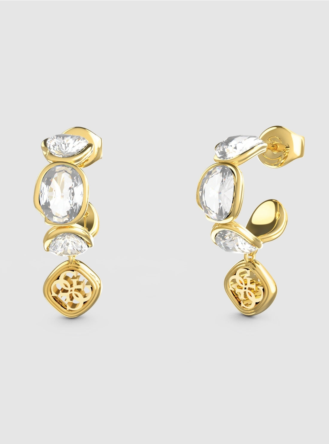 GUESS Accessories Gold Multi Crystals Hoop Earrings JUBE05571JW Front View