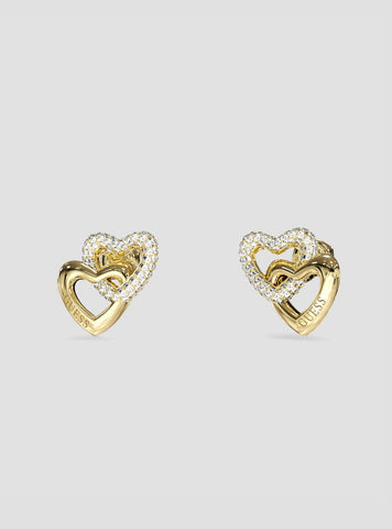 GUESS Accessories Gold Heart Links Stud Earrings JUBE06015JWYGT Front View