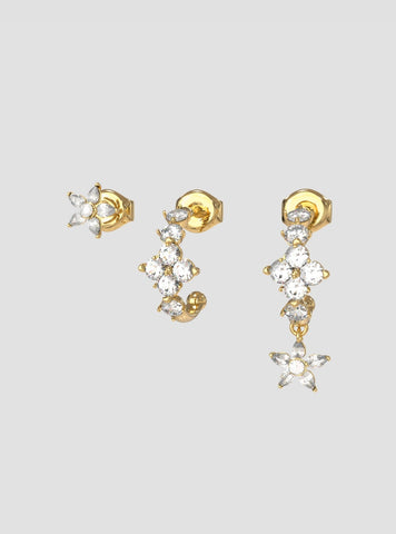 GUESS Accessories Gold Crystal Flowers Set Earrings JUBE06035JWYGT Front View