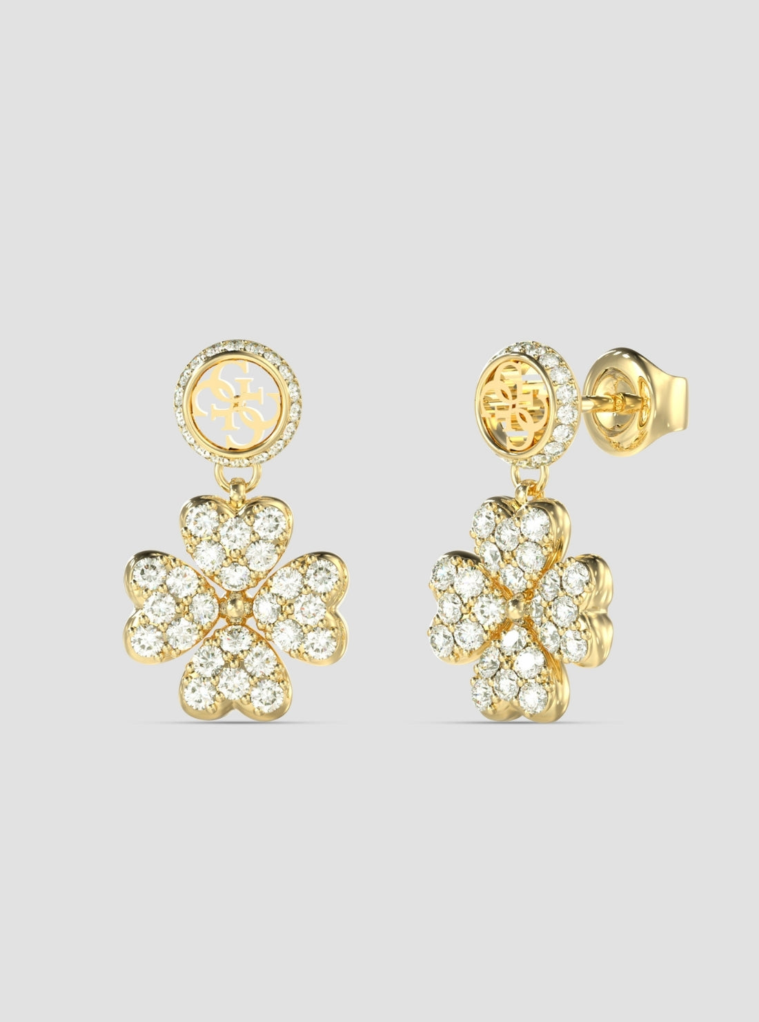 GUESS Accessories Gold Lucky Charm Pavé Pendant Earrings JUBE06045JWYGT Front View