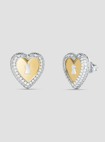 GUESS Accessories Gold Heart Lock Stud Earrings JUBE06062JWYGRHT Front View