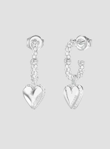 GUESS Accessories Silver Hearts Pavé J Hoop Earrings JUBE06075JWRH Front View