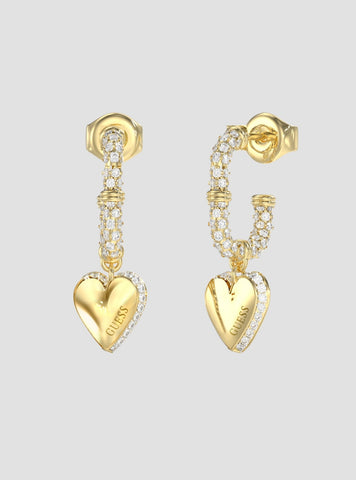 GUESS Accessories Gold Hearts Pavé J Hoop Earrings JUBE06075JWYGT Front View