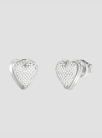 GUESS Accessories Silver Heart Pavé Stud Earrings JUBE06080JWRH Front View