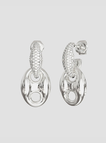 GUESS Accessories Silver Marine Pavé Link Pendant Earrings JUBE06221JWRH Front View