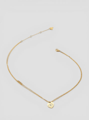 GUESS Accessories Gold Heart Charm Necklace JUBN05056JWYGT Front View