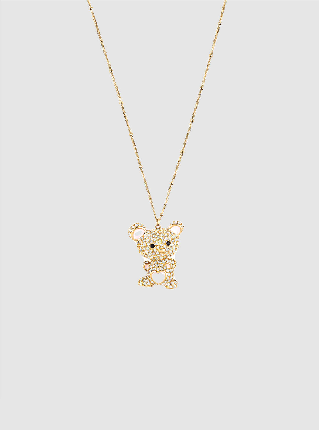 GUESS Accessories Gold Crystals Teddy Charm Necklace JUBN05139JWYGT Detail View