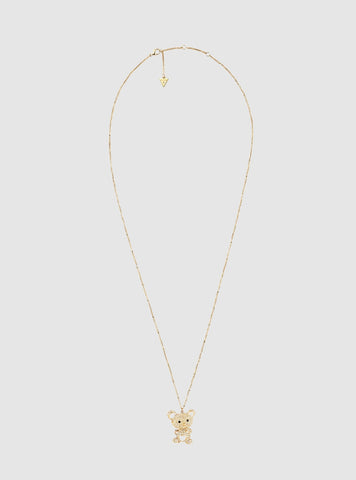 GUESS Accessories Gold Crystals Teddy Charm Necklace JUBN05139JWYGT Front View