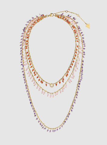 GUESS Accessories Gold Amethyst Layered Necklace JUBN05152JWYGAMT Front View