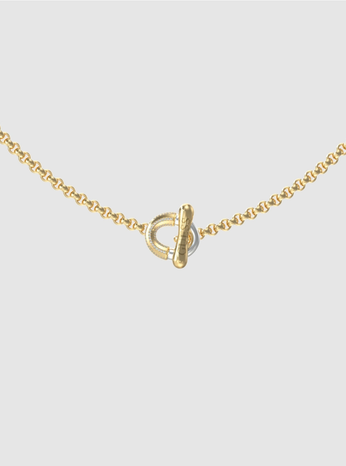 GUESS Accessories Gold Link Pavé T-Bar Necklace JUBN05371JWYG Detail View
