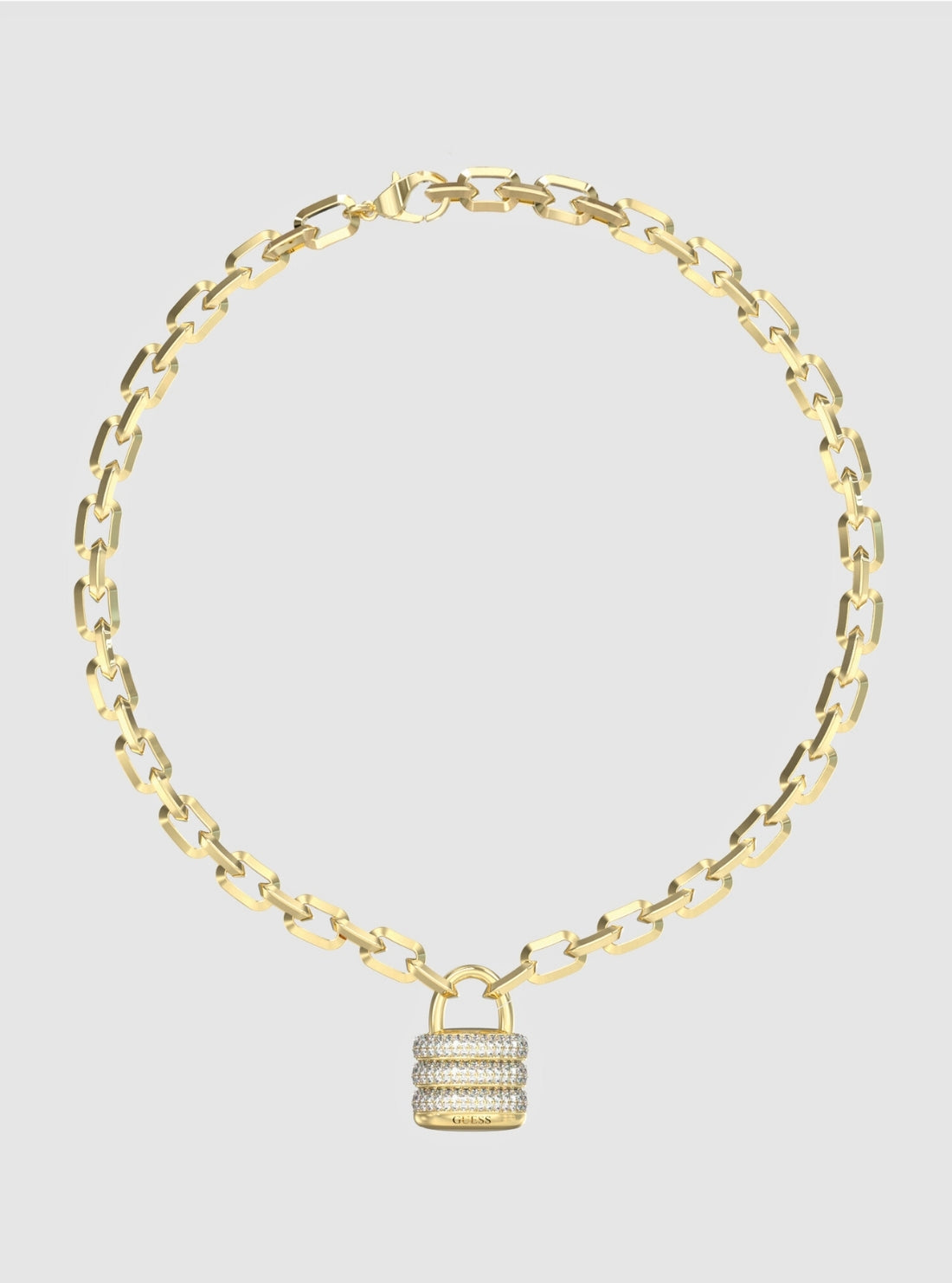 GUESS Accessories Gold Pavé Padlock Necklace JUBN05415JW Front View